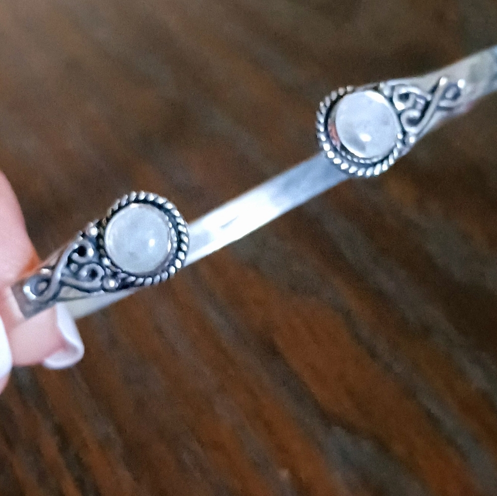 🪐Moonstone Cuff Bracelet, 925 Silver Overlay